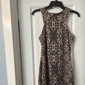 Forever 21 Black and Blush One-Shoulder Patterned Fit & Flare Dress